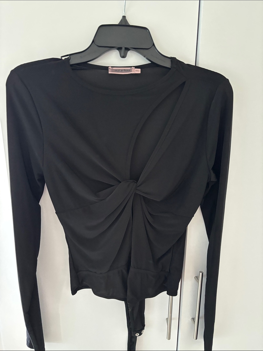 Black Twist-Front Long Sleeve Top